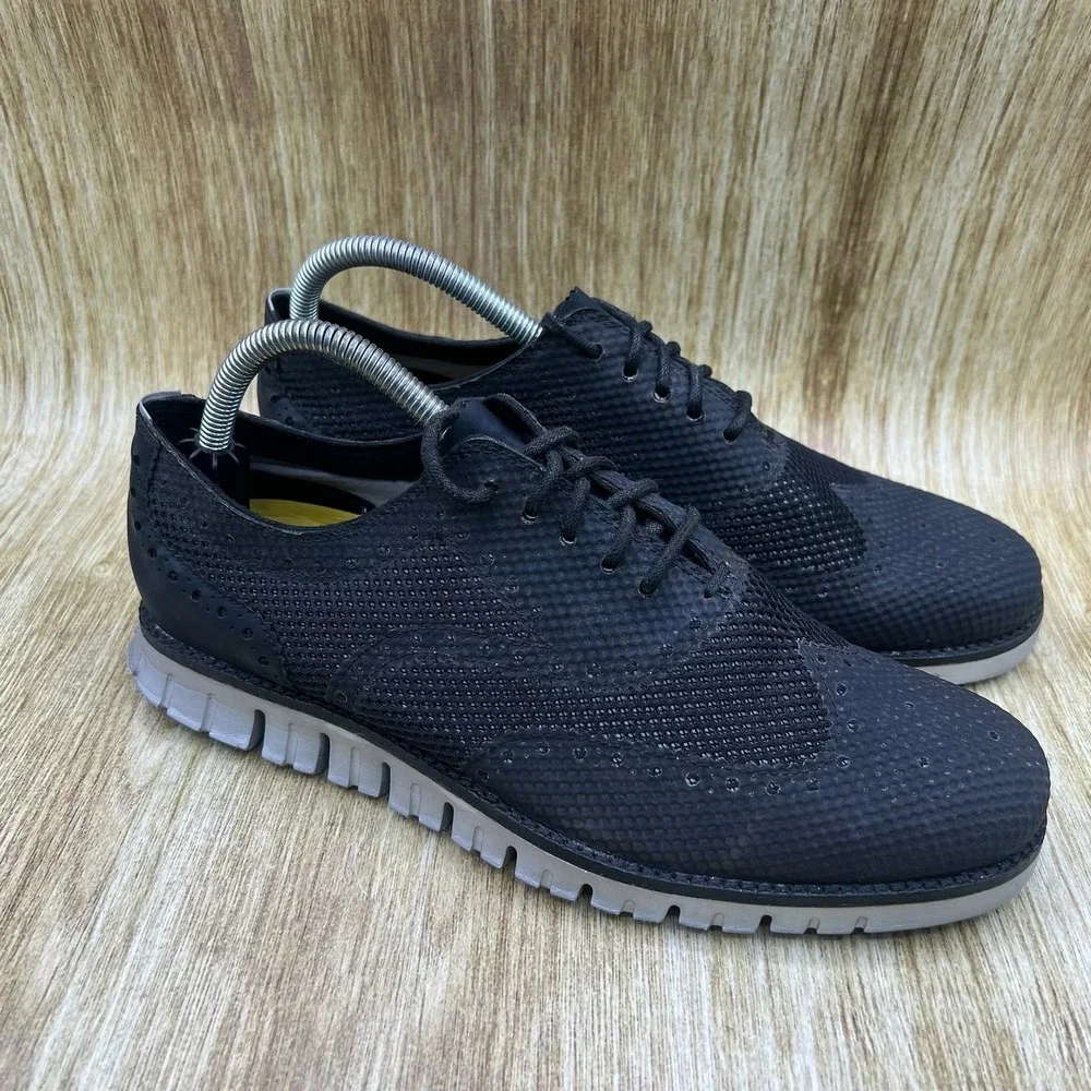 Cole Haan Zerogrand No Stitch Men's 8 M Black Knit Wingtip Oxford Shoes C20021